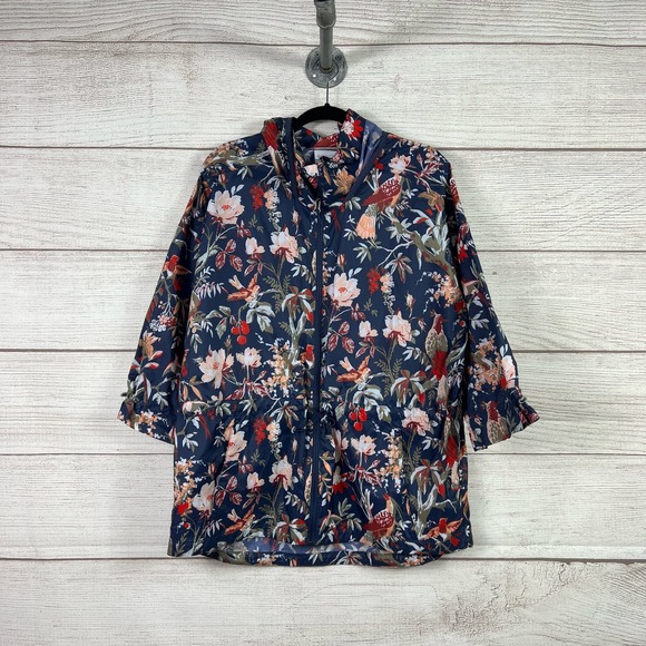 Columbia Women's Inner Limits ll Floral Bird Print Navy Rain Jacket Size Large - Picture 1 of 14